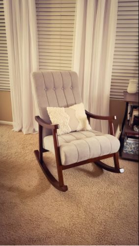 Customer photo review of Upholstered Rocking Chair with Fabric Padded Seat, Comfortable Rocker Solid Wood for Living Room, Modern High Back Armchair,Adult Single Sofa, Old Man Chair (Grey)