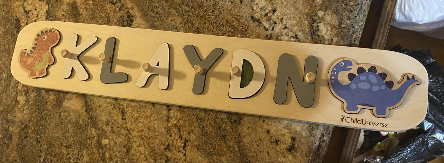 Customer photo review of Boy Dinosaur Name Puzzle