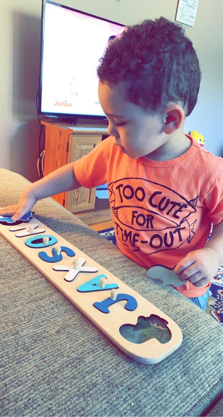 Customer photo review of Boy Dinosaur Name Puzzle