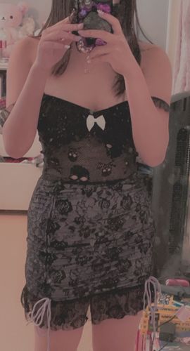 Customer photo review of Amethyst Gothic Floral Lace Drawstring Skirt