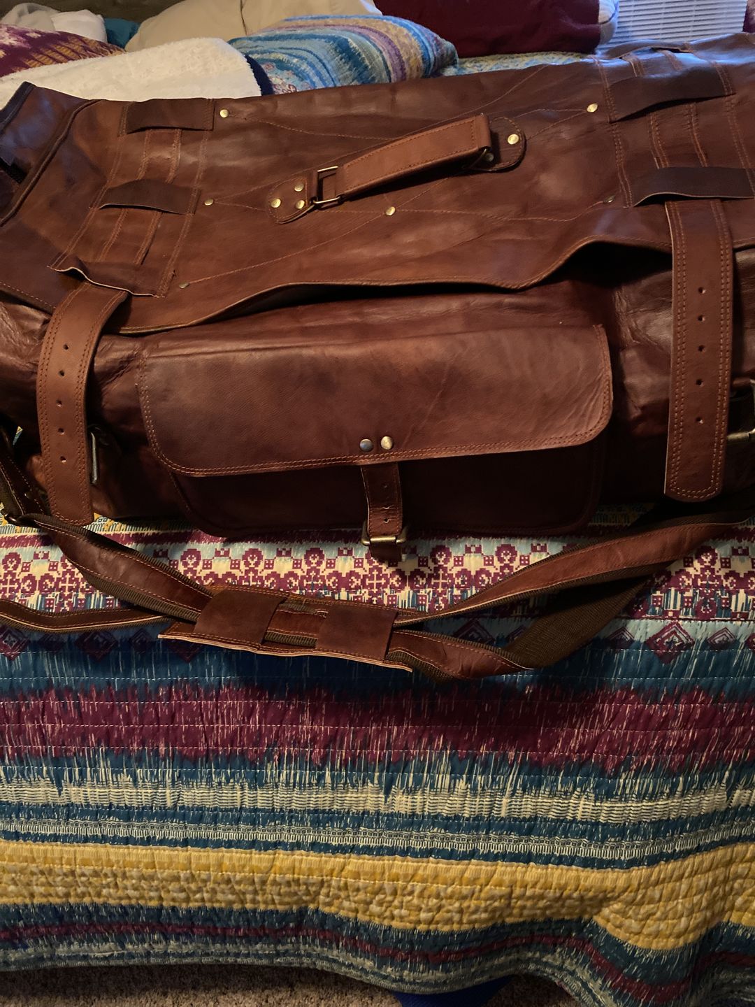 Customer photo review of Vintage Brown Flap Leather Duffle Bag