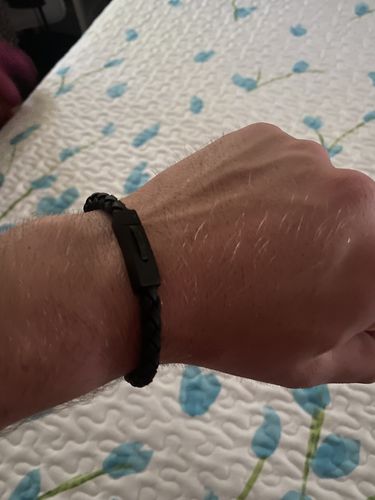 Customer photo review of 6mm Black on Black Steel Italian Leather Engravable Bracelet