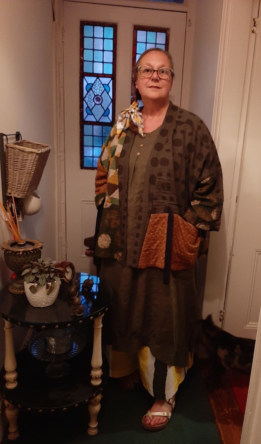 Customer photo review of Plus Size - Irregular Geometric Pattern Retro 100% Cotton Coat