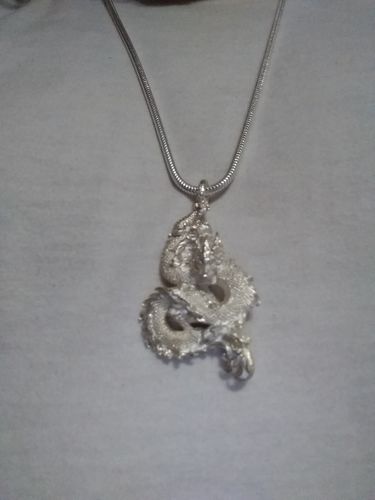 Customer photo review of Oxidized Silver Dragon Pendant