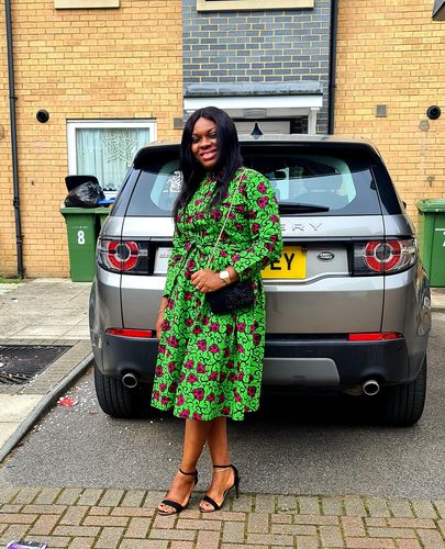 Customer photo review of African Print Maha Teal Dress