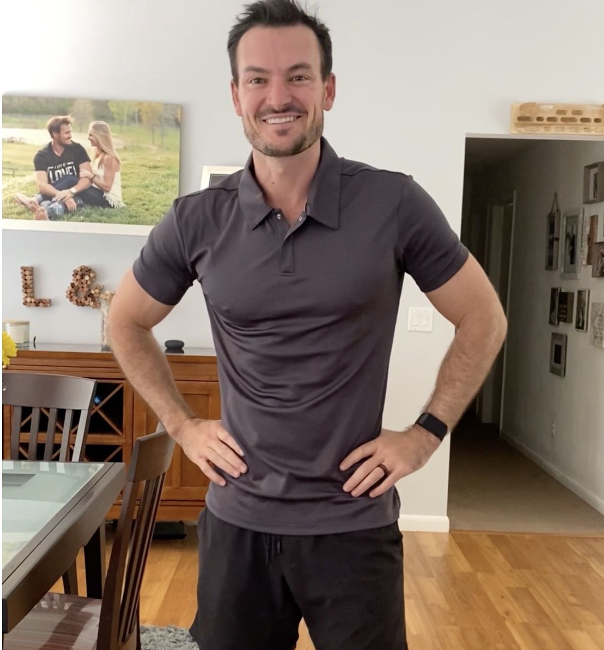 Customer photo review of Pinnacle Lifestyle White No Collar Polo - TRUWEAR Logo