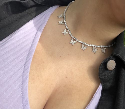 Customer photo review of Dainty Butterfly Tennis Necklace