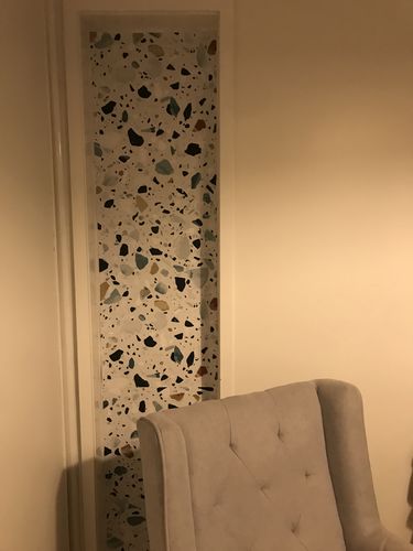 Customer photo review of Blue Terrazzo Stone Wallpaper