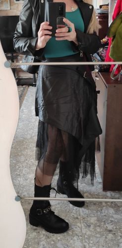 Customer photo review of High Waist Spring Pu Stitching Lace A-line Skirt ( Limited Stock)