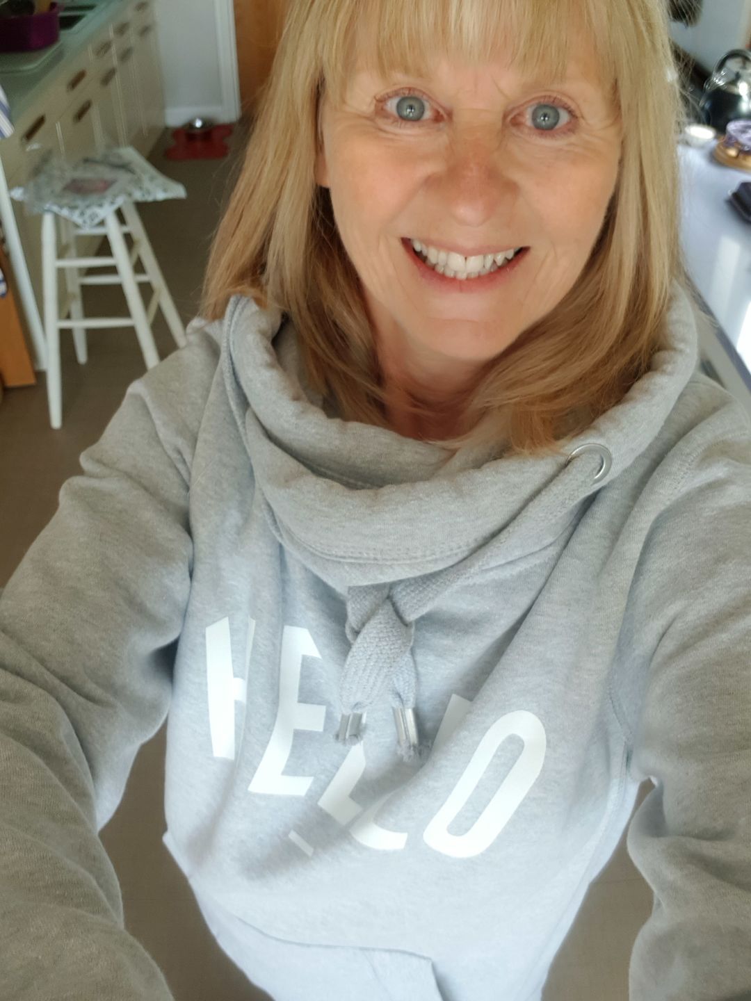 Customer photo review of Grey Hello Cowl Neck Hoodie