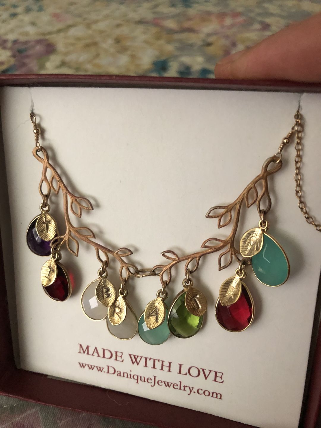 Customer photo review of Teardrop Birthstone Bezel Pendant