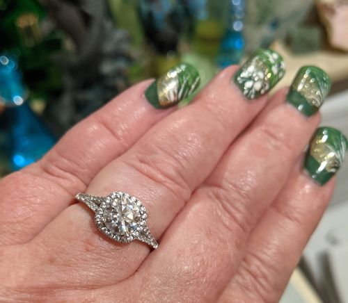 Customer photo review of Moissanite square four prong sterling silver wedding ring