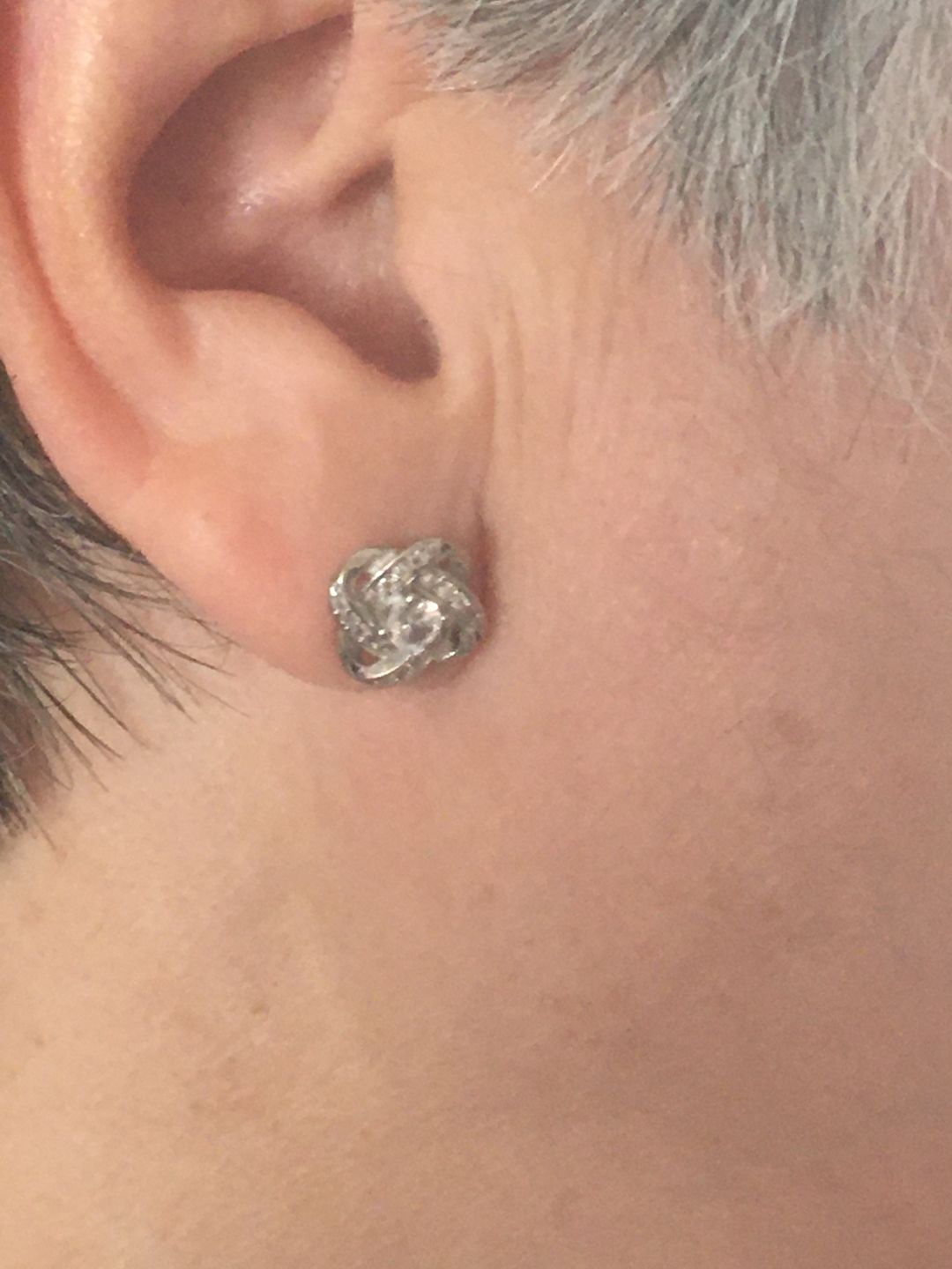 Customer photo review of Silver Love Knot Earrings