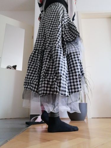Customer photo review of Chic Black White Plaid Ruffles Patchwork Lace Skirt Summer ( Limited Stock)