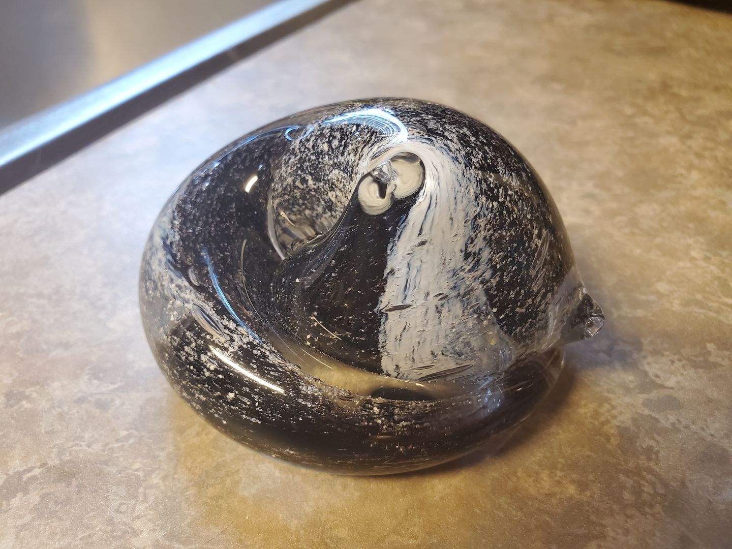 Customer photo review of Half-tone Sleeping Glass Cat with Infused Cremation Ashes