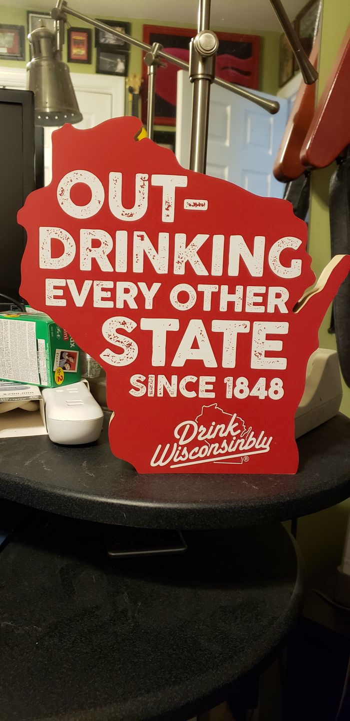 Customer photo review of "Outdrinking" Red Wooden Sign