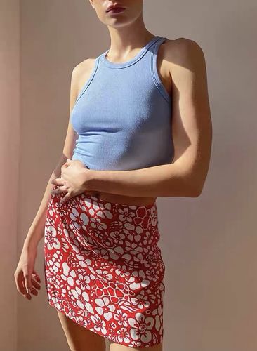 Customer photo review of Organic Rib Cutaway Tank Top-Sky