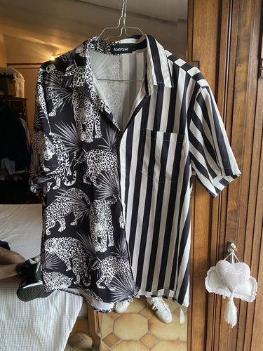 Customer photo review of Chemise d'été à coutures rayées avec poches