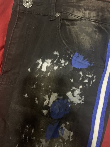 Customer photo review of Triple Stripe Paint Splatter Track Denim (Black-Royal Blue)