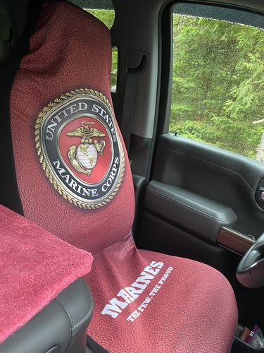 Customer photo review of US Marine Corps Car Seat Covers Printed Car Decor Accessories
