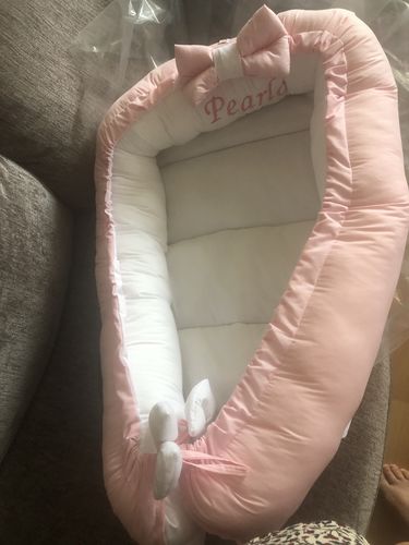 Customer photo review of Personalised Pink And White Baby Sleep Nest Pod