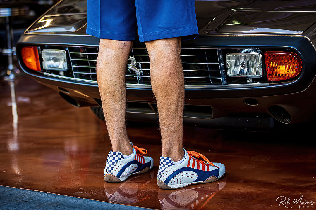 Customer photo review of Men's Racing Sneaker in Racing Oil (Creamy White with Navy and Orange)