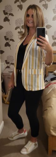 Customer photo review of Harper Yellow Stripe Blazer