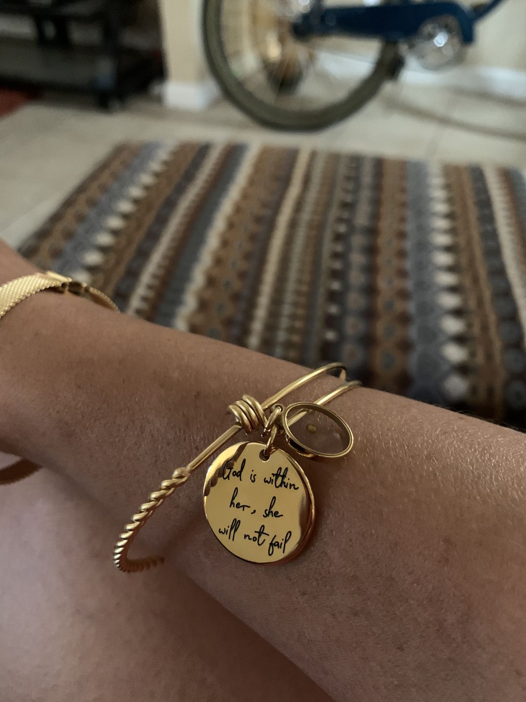 Customer photo review of God is Within Her, She Will Not Fail Bracelet