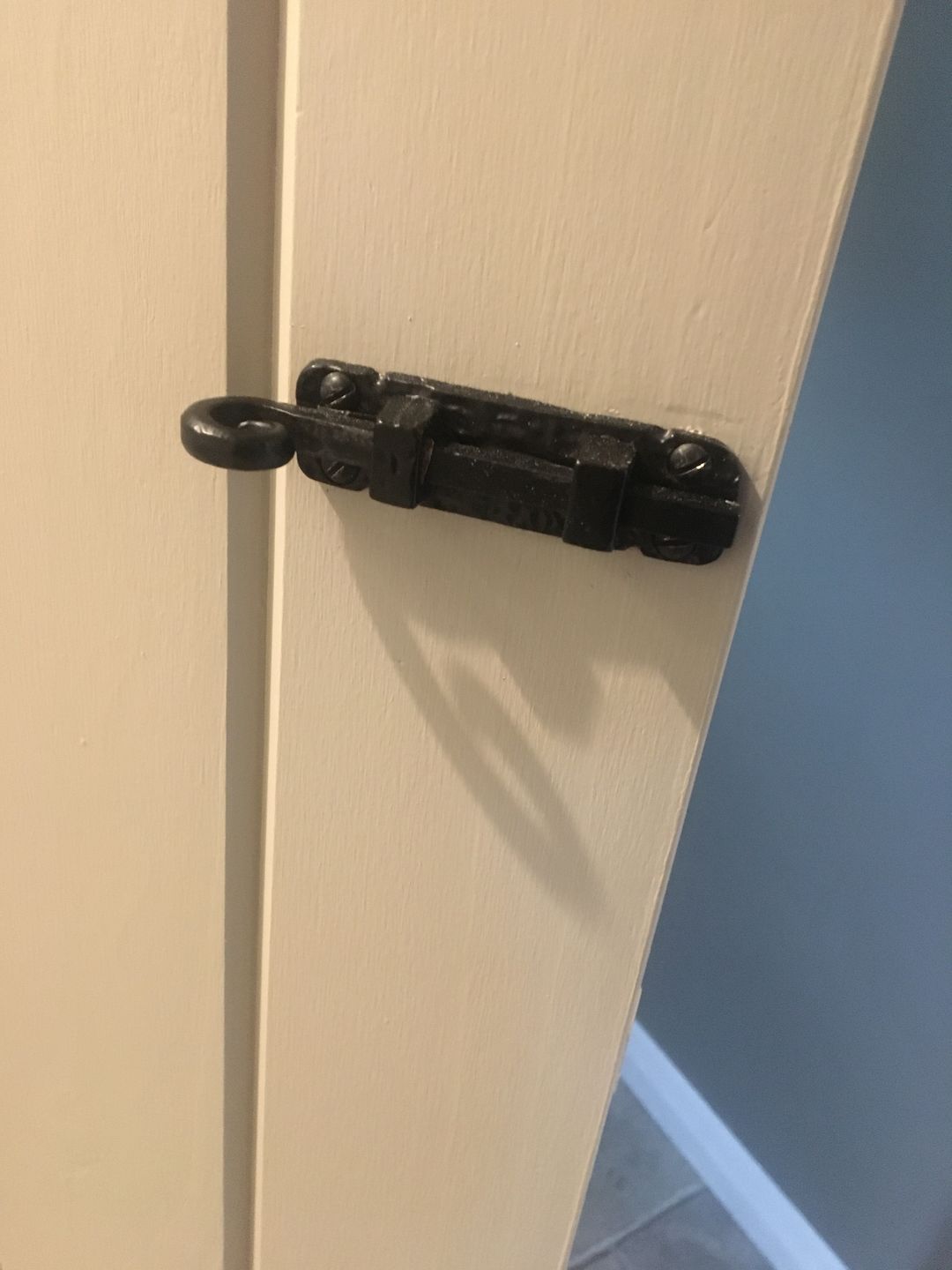 Customer photo review of Cast Iron Curly Tail Door Bolt Antique Black · 7144 ·