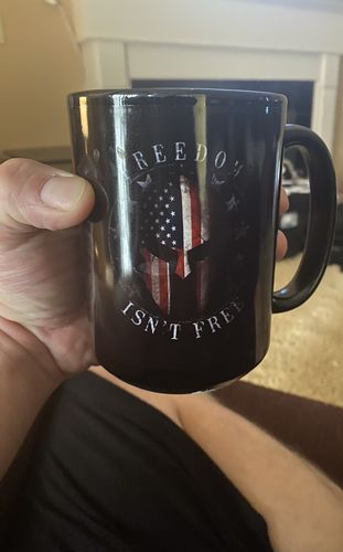Customer photo review of Freedom Isn't Free Spartan Mug - 15oz Ceramic Mug