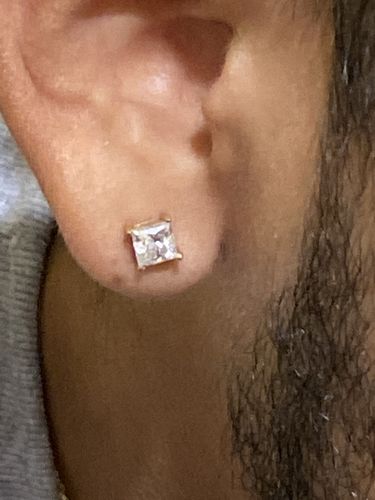 Customer photo review of VVS Moissanite Princess Cut Stud Earrings