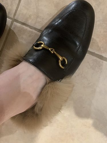 Customer photo review of Horsebit Backless Fur Flat Slippers Mules