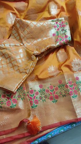 Customer photo review of Fire Orange Zari banarasi saree