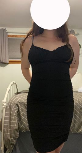 E. L. review of Ruched Sides Mini Dress in Black image 1 out of 1