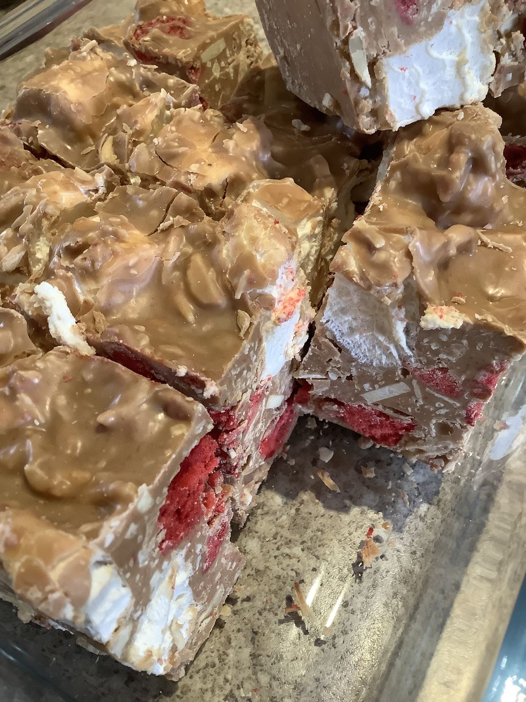 Customer photo review of Rocky Road Strawberries and Almond Caramel Chocolate Block 500g