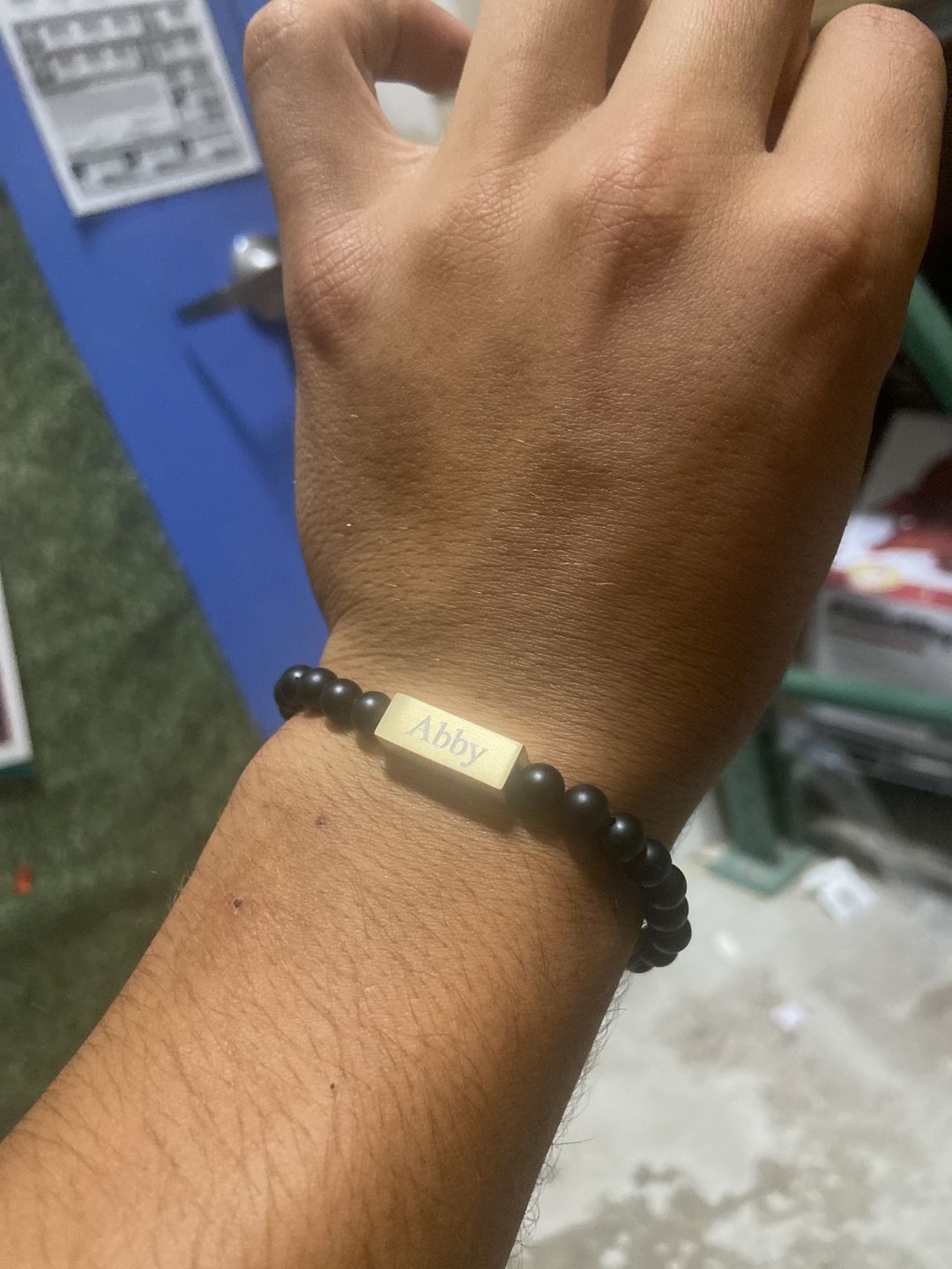Customer photo review of 6mm Black Matte Onyx Bead Engravable ID Bracelet