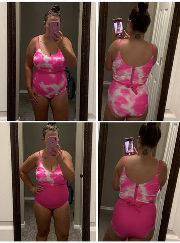 Customer photo review of The Lounger Top | Tie Dye Neon Pink