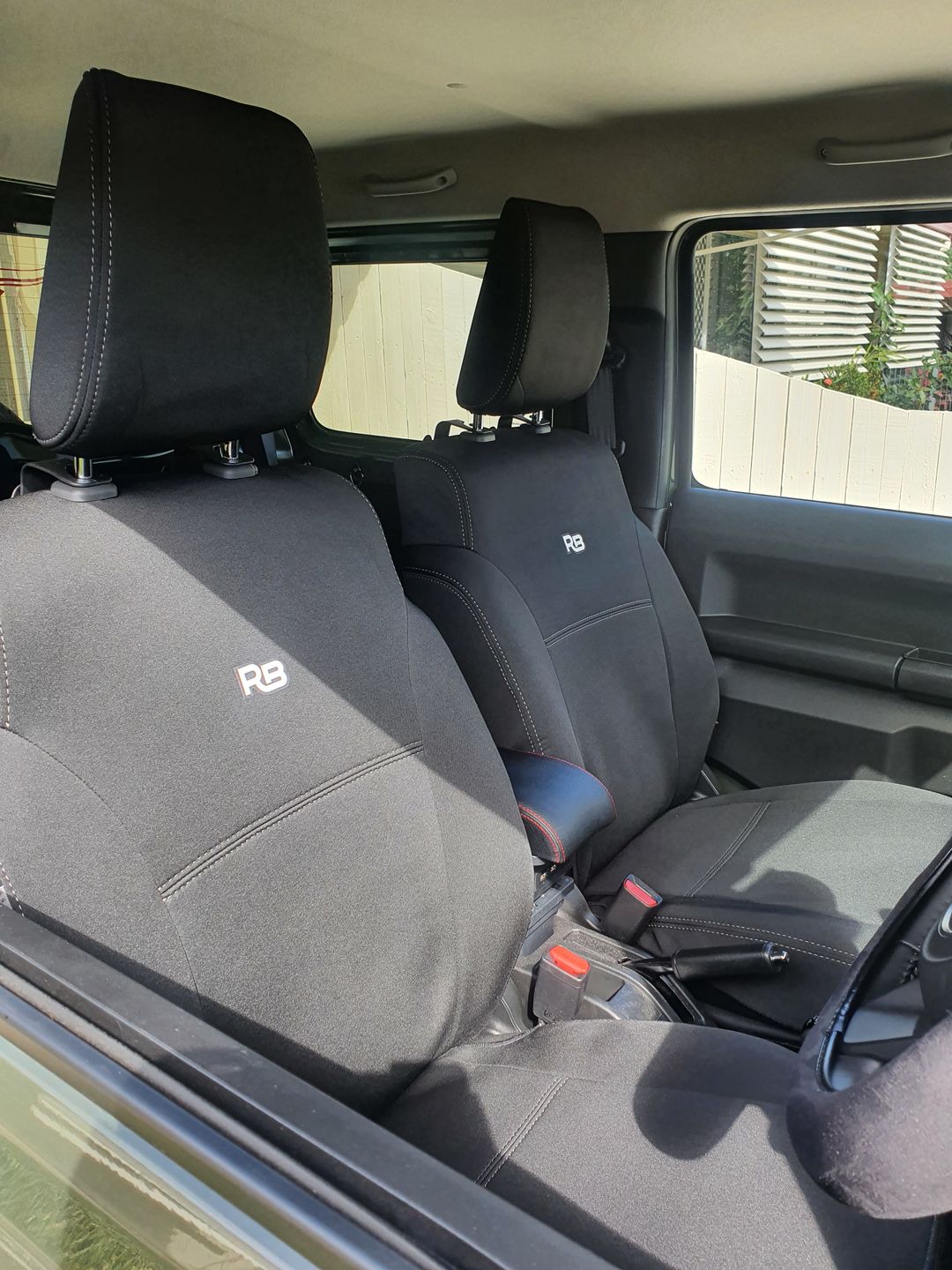 Customer photo review of Suzuki Jimny Neoprene 2x Front Seat Covers (Available)