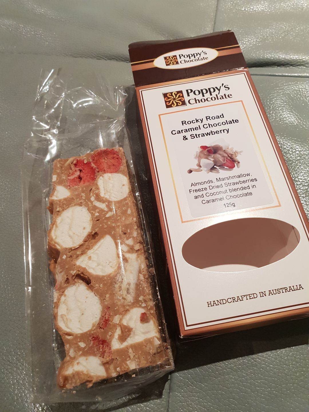 Customer photo review of Rocky Road Strawberries and Almonds Caramel Chocolate 125g