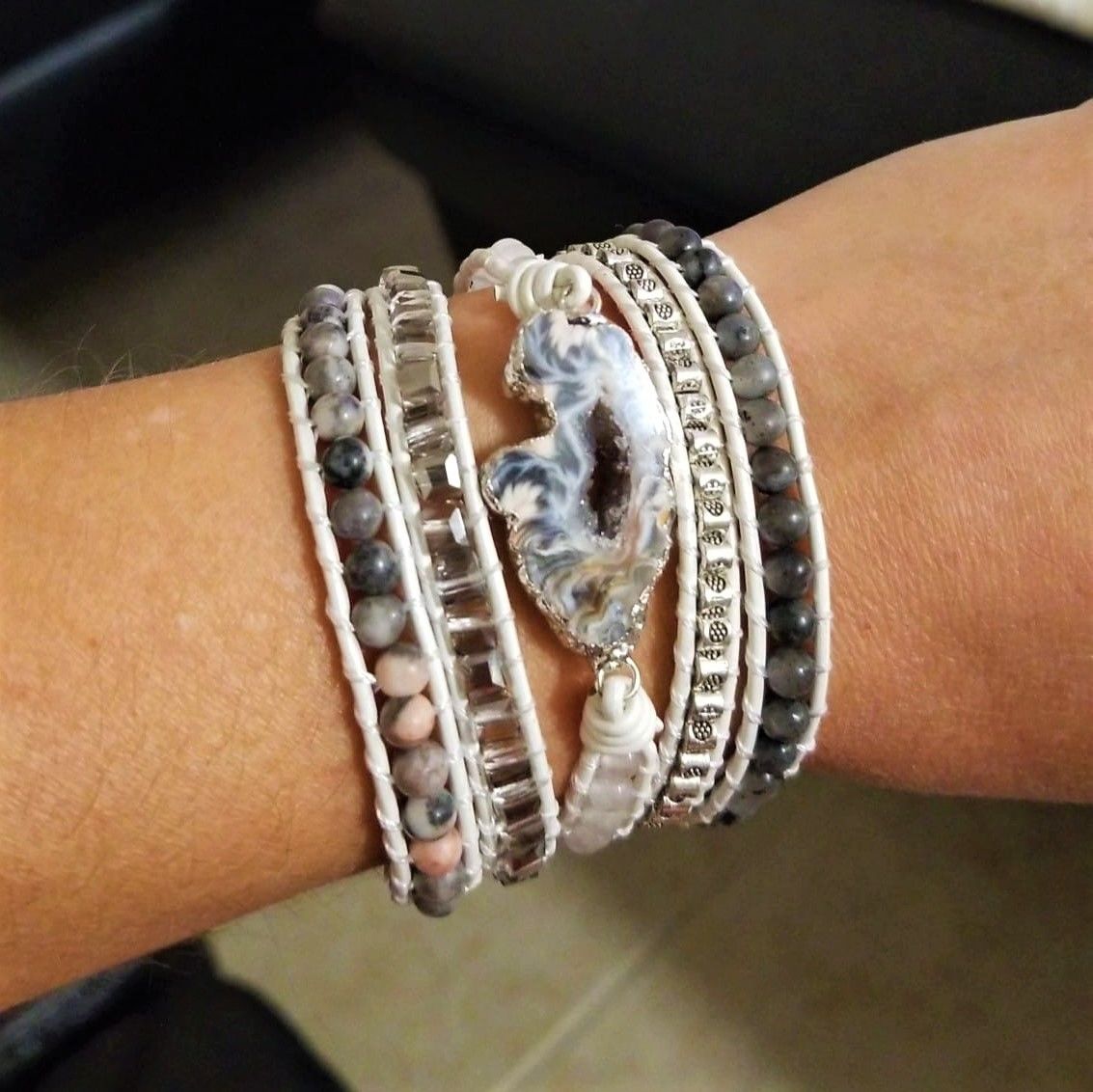 Customer photo review of Magical White Labradorite & Druzy Bracelet