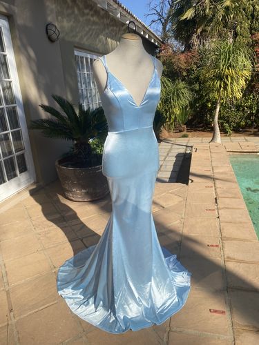 Customer photo review of Lace Up Back Red Mermaid Satin Prom Dress M01077