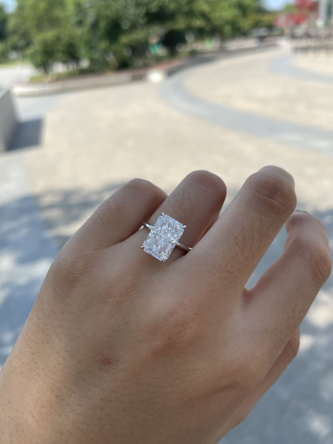 Customer photo review of S925 Classic 4.5 Carat Radiant Cut Simulated Diamond Engagement Ring/Wedding Set
