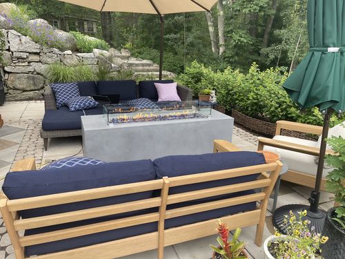 Customer photo review of 70" Linear Outdoor Propane Gas Fire Pit Table in Gray