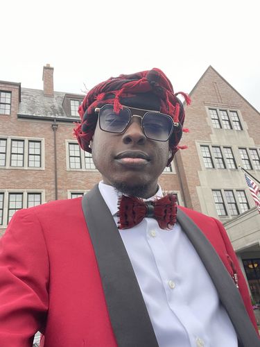 Customer photo review of Cardinal Red Feather Bow Tie and Lapel Pin set