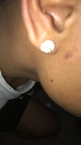 Customer photo review of 2.00 Carat Certified VVS1 Moissanite Halo Earrings