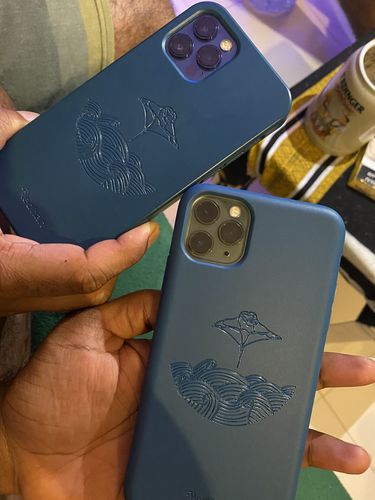 Customer photo review of Eco Friendly iPhone 11 Pro Max Phone Case - 'Sangu' or Triton Shell in Sapphire Blue