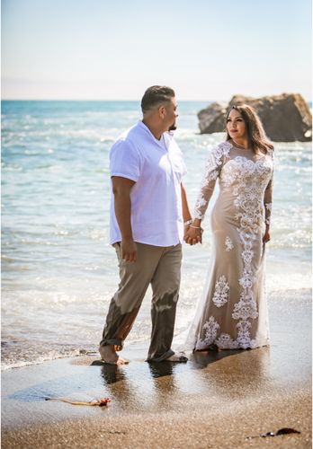 Customer photo review of Nude Lace Boho Mermaid Wedding Dresses with Long Sleeves VW1438