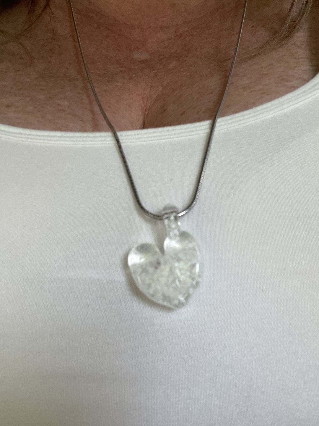 Customer photo review of Translucent Heart Pendant with Cremation Ashes