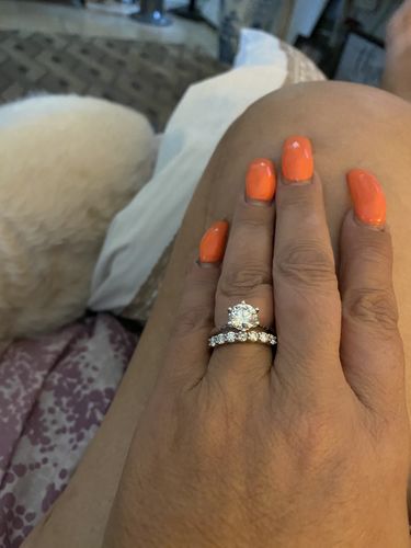 Customer photo review of Round Moissanite Sterling Silver Wedding Band Stackable Ring