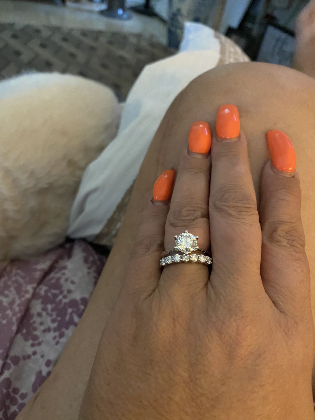 Customer photo review of Round Moissanite Sterling Silver Wedding Band Stackable Ring